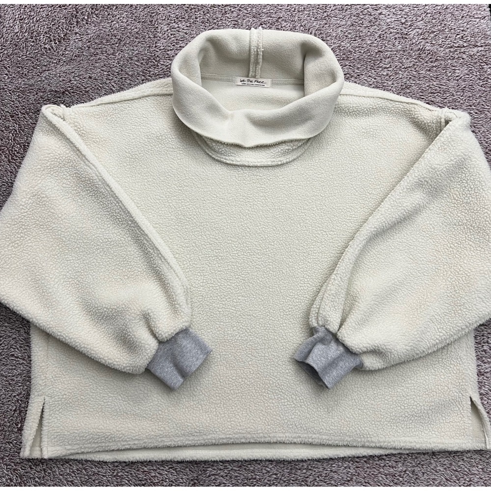 Free People We The Free Cozy Camden Sweatshirt L Vanilla Ice Cream Sherpa Fleece